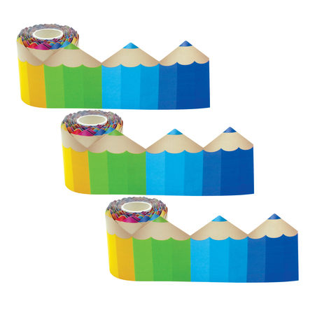 TEACHER CREATED RESOURCES Colored Pencils Die-Cut Rolled Border Trim, 50 Feet Per Roll, PK3 TCR8929